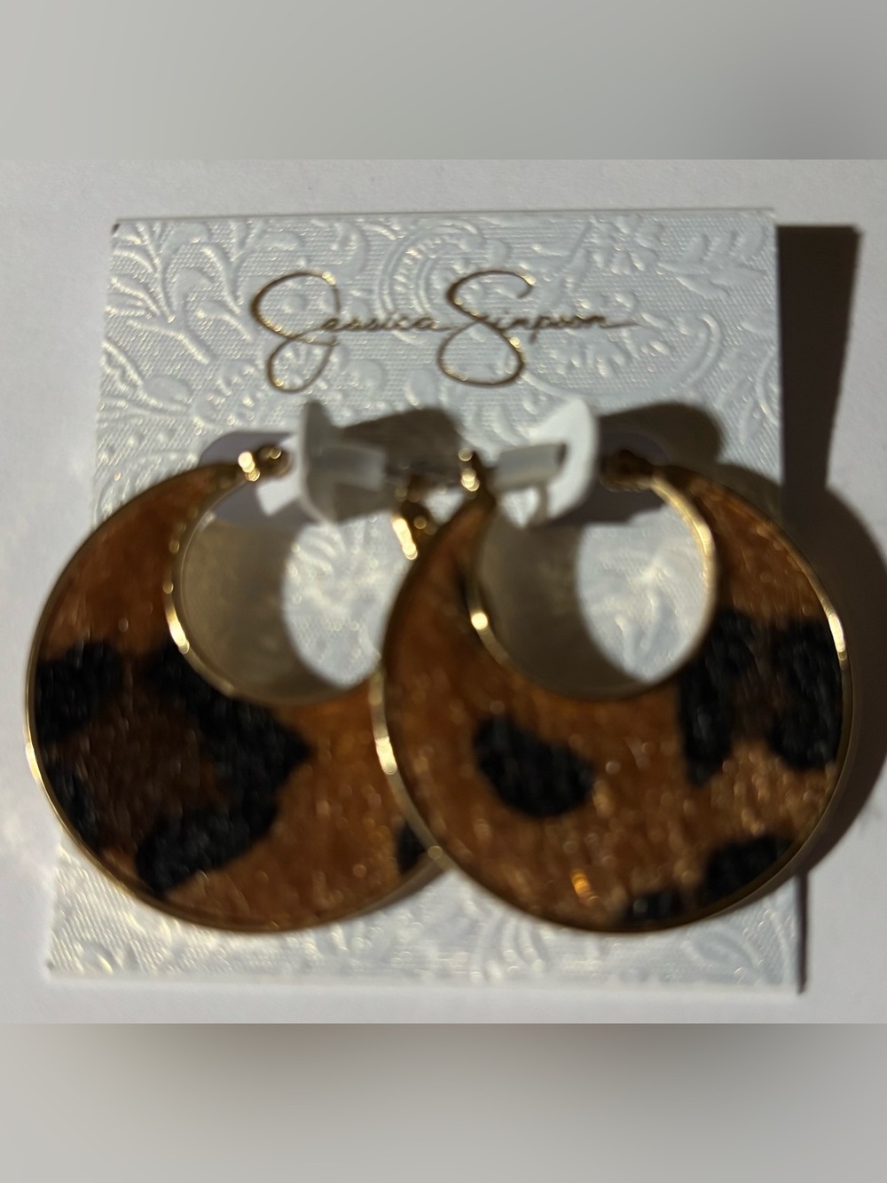 NWT Jessica Simpson Gold and Brown Leopard Hoop Earrings